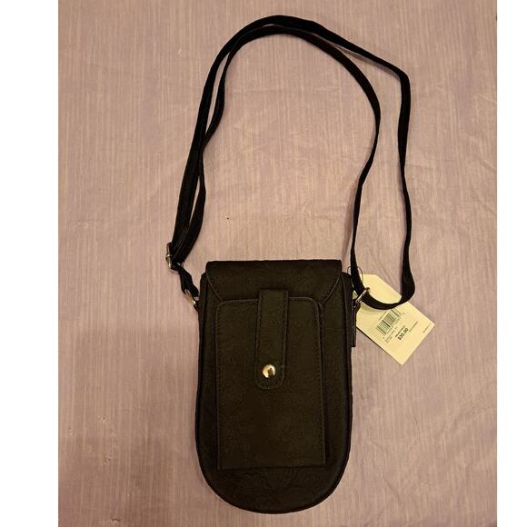 Womens Multisac Small Black Floral Crossbody Bag with Snap Closure - Picture 8 of 10